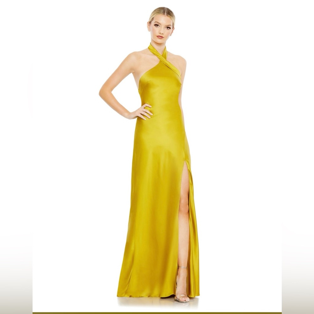 Mac Duggal Yellow Halter Prom Dress